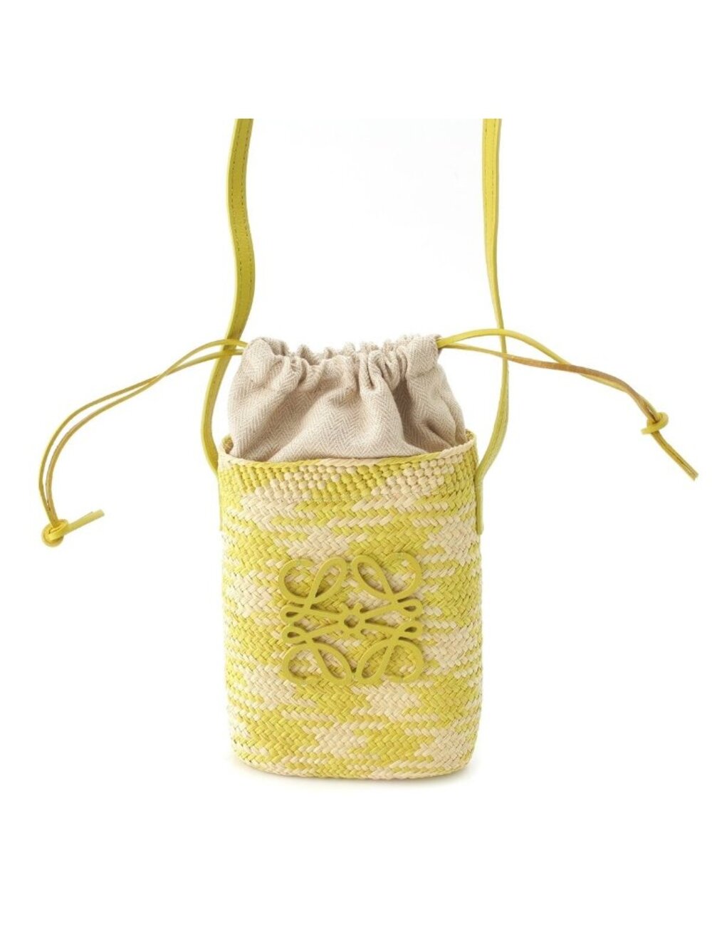 Loewe Raffia Leather Anagram Square Pocket Shoulder Bag Beige Green